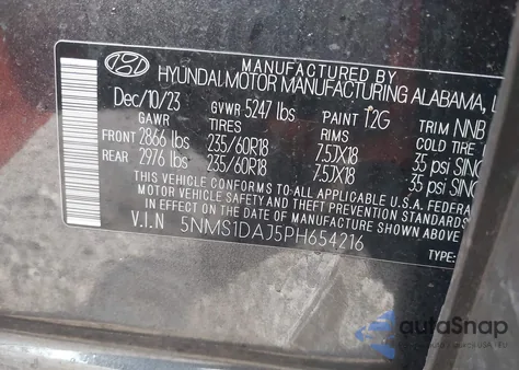 2023 Hyundai Santa Fe Se from USA, damaged, VIN 5NMS1DAJ5PH654216